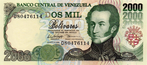 Billete 2000 Bolívares 6 De Agosto 1998 Serial D8 