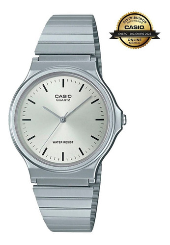 Reloj Casio Para Hombre Mq-24d Correa Plata Bisel Plata Fondo Blanco