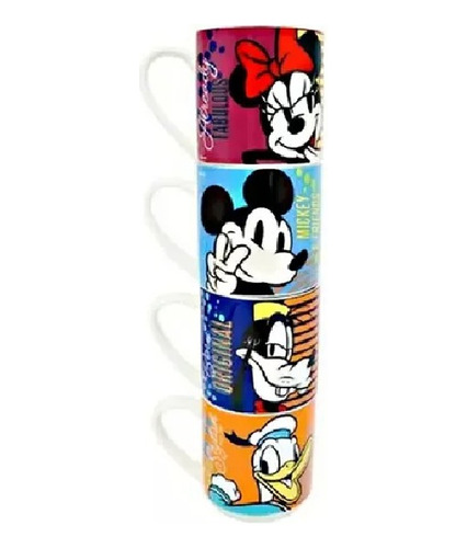 Juego De 4 Tazas Apilables Mickey & Friends Porcelana 330ml