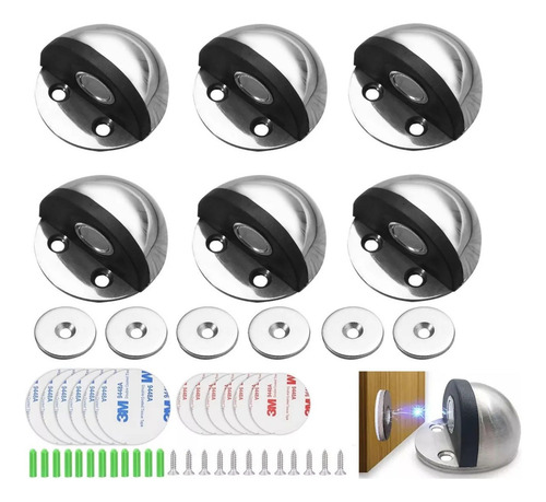 Juego De 6 Topes Magnéticos De Acero Inoxidable Para Puertas