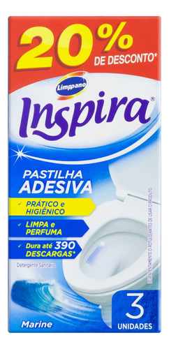 Detergente Sanitário Pastilha Adesiva Marine Inspira 3 Unidades Grátis 20% Desconto