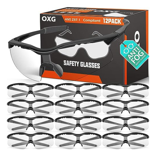 Oxg 12 Pack Anti Fog Clear Safety Glasses For Hombre, Ansi Z