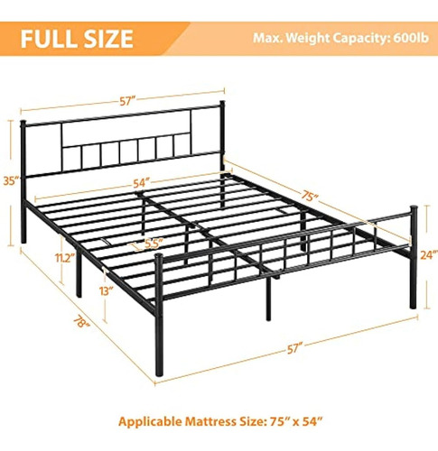 Base De Cama 13 PLG Matrimonial Color Negro Yaheetech