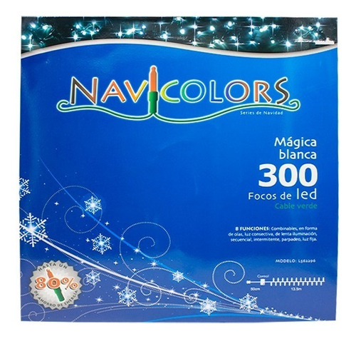 Serie Navideña 300 Led Luz Blanca 8 Funciones 13.5 Mts 12pzs