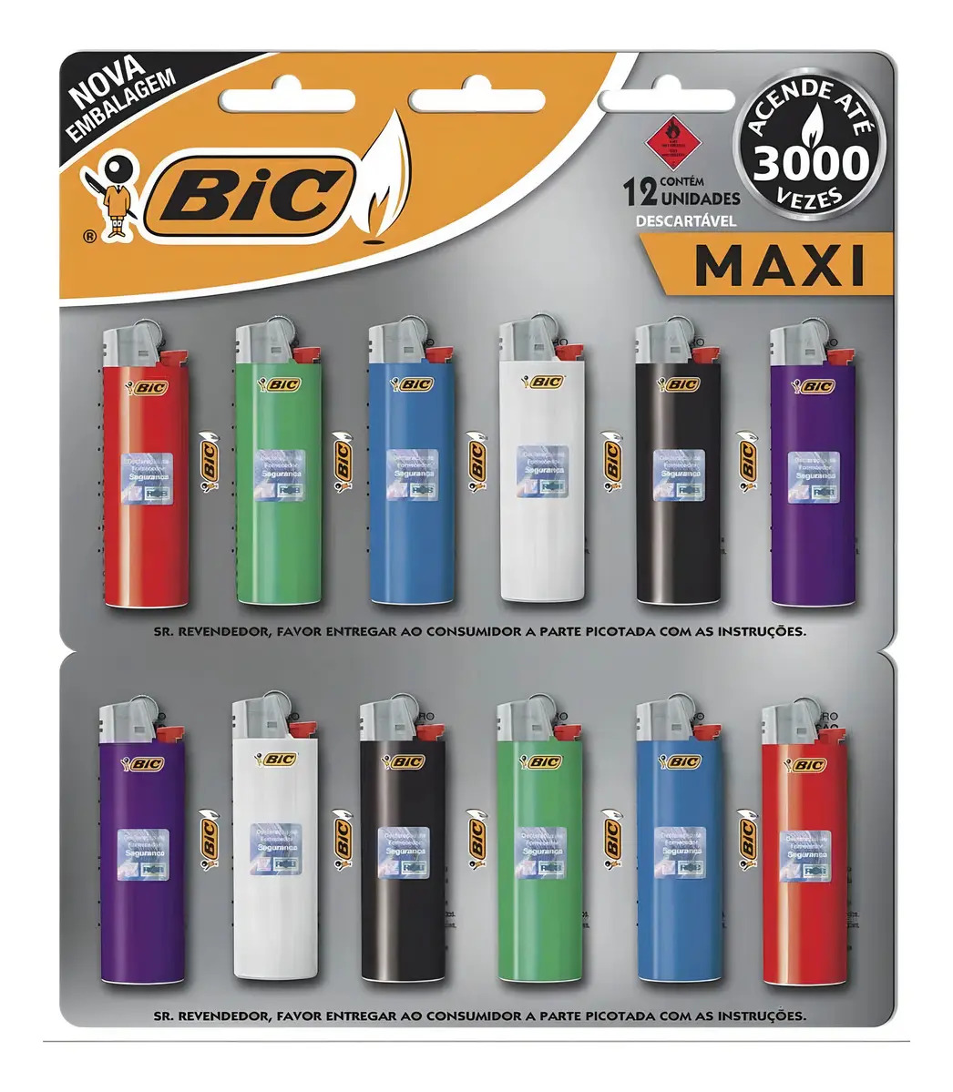 Isqueiro Maxi Cores Sortidas 12 Un Bic