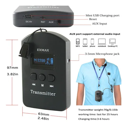 Exmax® Exd-6824 2.4g Sistema De Guia Turistico De Audio Mano