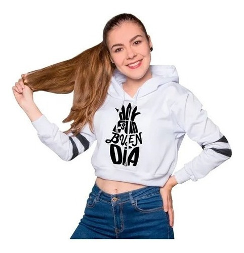 Buzo Corto Saco Hoodies, Con Estampado De Hoy Es Un Buen Dia