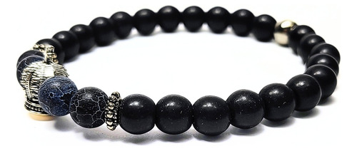 Pulsera De Hombre Negra Con Piedra Vena De Dragón + Corona