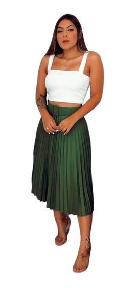 saia midi plissada com cropped