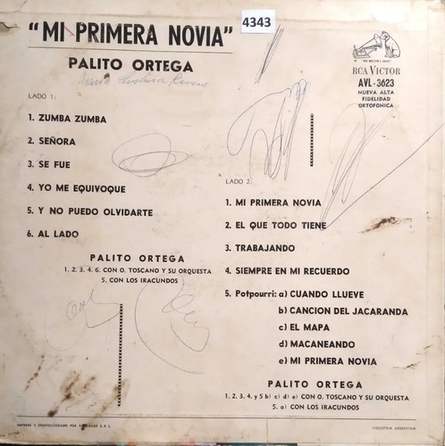 Palito Ortega Mi Primera Novia Vinilo Long Play Muy Raro (Usado)