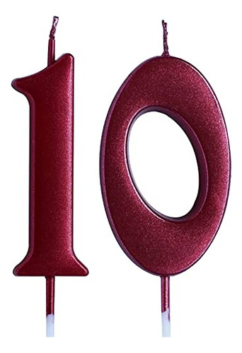 Red 10th Birthday Candle, Number 10 Years Old Candles C...