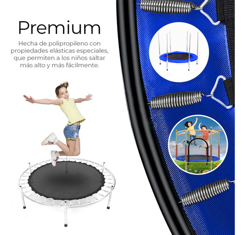 Trampolín Brincolin Infantil Red De Seguridad Tumbling Niños Lona De Salto Negro Cobertor De Resortes Azul