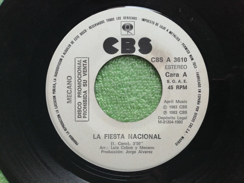 Eam 45 Rpm Vinilo Mecano La Fiesta Nacional 1983 Cbs Promo (Usado)