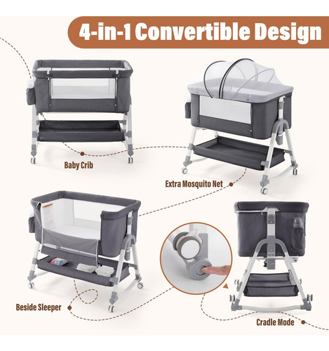 Cesta Para Bebé Jaoul 4 En 1 Ajustable Junto A La Cama, Colo