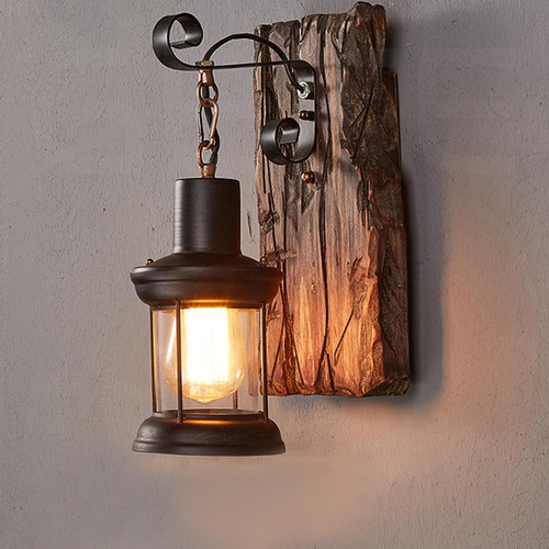 Para Tt A Aplique De Pared Industrial De Madera E27 Rústico