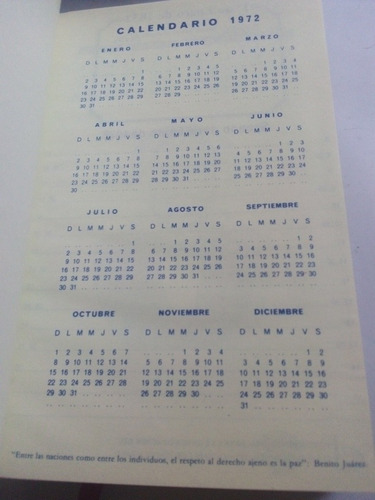 Imagen 4 de 6 de Antigua Agenda 1972 Benito Juárez Año De Juárez Sin Anotac.