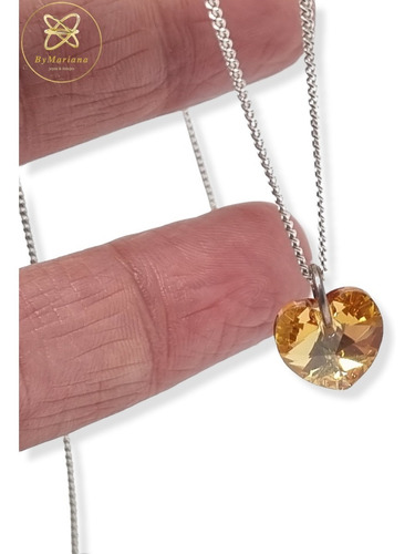 Imagen 4 de 6 de Cadena Plata Con Dije Corazon Cristal Swa Ambar 10 X 10mm
