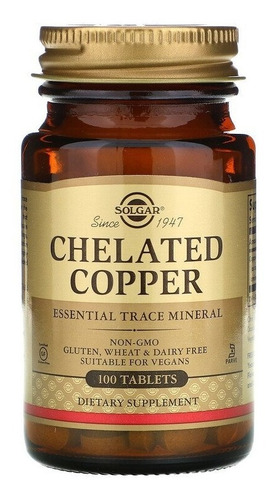 Cobre quelatado 100 comprimidos Solgar - Imp Eua
