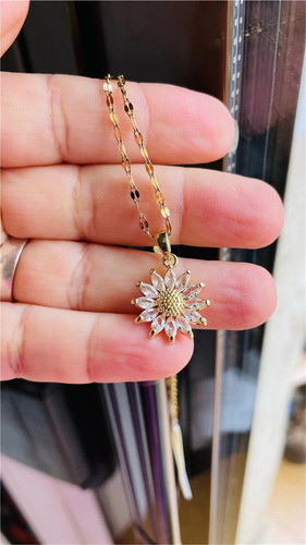 Collar Girasol Para Mujer Dijes Cadena Chapado En Oro 18k