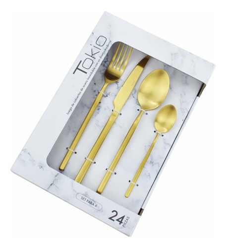 Set 24 Piezas Cubierto Acero Inoxidable Tokio Gold Dorado