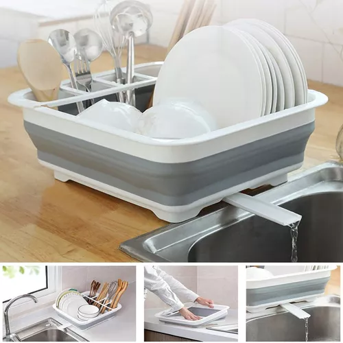 Ahyuan Escurridor de platos enrollable para colocar sobre el fregadero,  escurridor de platos portátil, escurridor de platos plegable (gris cálido