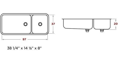 Imagen 2 de 3 de Bacha Acero Inoxidable Mi Pileta Doble 408 96x37 Bajo Mesada