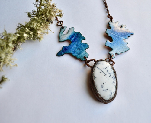 Collar De Agata Musgo, Regalo De Joyeria De Autor, Cod1