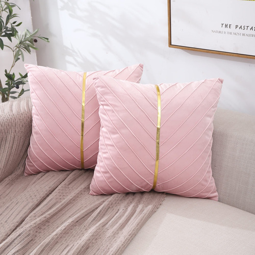 Fundas De Cojin Color Rosa Con Franja Dorada 45x45cm 2 Pzs