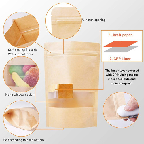 Lalpacking Bolsas Kraft Stand Up Bags 100 Pieces, Bolsas Wit