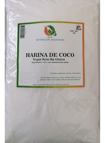 Imagen 2 de 4 de Harina De Coco 100% 1 Kg Sin Gluten Vegan-keto Sin Azucar