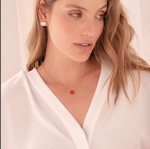 Imagen 3 de 5 de Cadena Baño De Oro Dije Swarovski Corazón Rojo