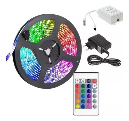 Cinta Tira Luces Led Rgb 5m Con Transformador + Control Hlc