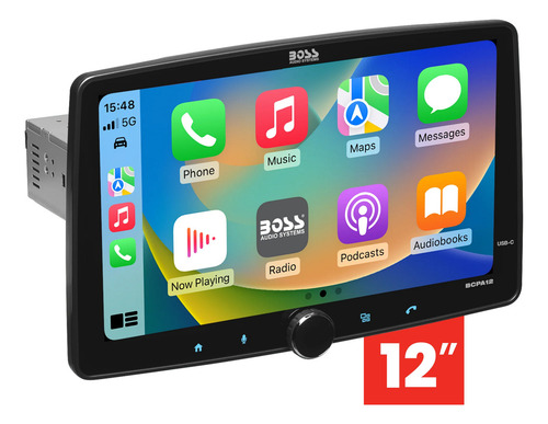 Estéreo Para Vehículo - Apple Carplay, Android Auto, Single Din, Pantalla Táctil De 12'', Bluetooth, Sin Dvd/cd, Am/fm, Iluminación Multicolor
