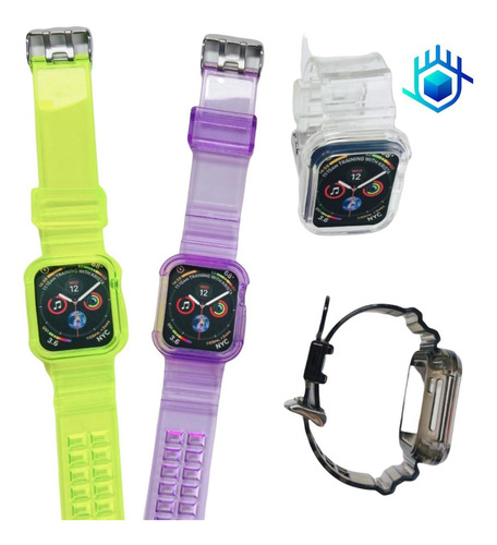 Imagen 5 de 8 de Correa Candy + Funda + Mica Premium Para Apple Watch Calidad