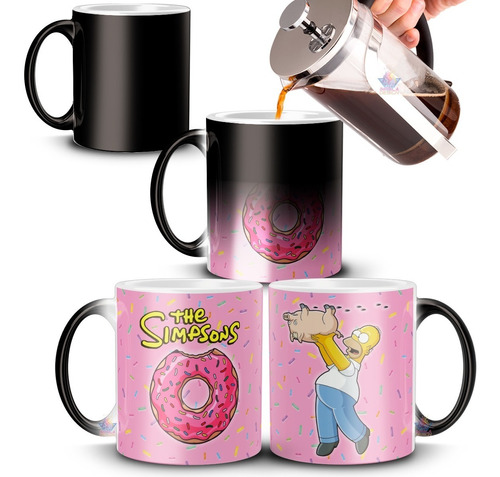 Taza Mágica Cerámica Homero Simpsons Chancho Araña Donuts