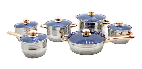 Batería de cocina Vencort Batería Acero Profesional Batería Acero Inoxidable con 12 piezas de acero inoxidable gris