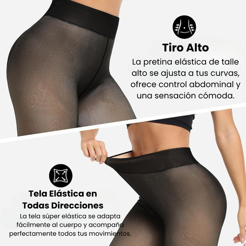 Medias Panty Con Micro-fleece Efectos Piel Térmica Abrigadas Negro Lisa Unico