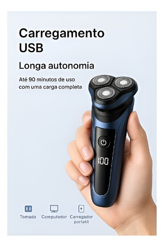 Barbeador Impermeável Recarregável Elétrico 4d Shaver Preto