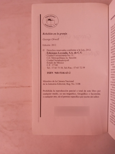 Rebelión En La Granja George Orwell (Usado)