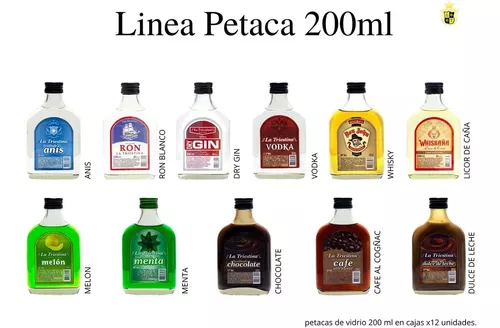 Licores 200cc Petaca X12, Chocolate, Vodka, Whisky, Etc