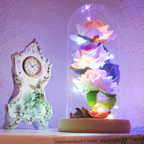 Flor Eterna Doble C/led Realista Colores San Valentin Color Rosa Claro