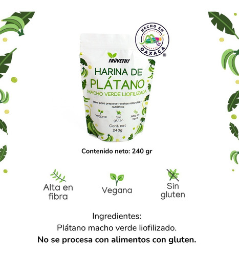 Imagen 5 de 5 de Harina Sin Gluten De Plátano Liofilizado 240g 100% Natural