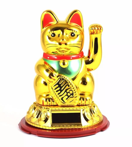 Gato Da Sorte Solar Mao Esquerda  Maneki Neko Na Caixa