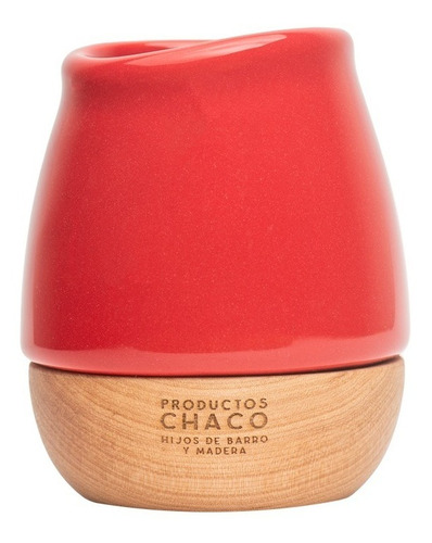 Mate Productos Chaco Porteñito De Cerámica Y Base De Madera Color Rojo