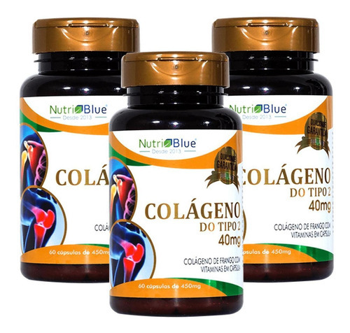 Colageno Tipo 2 Ucll 40mg 60 Cápsulas Nutriblue Kit X3