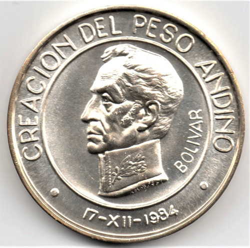 Perú Peso Andino Bolívar 1984 Plata