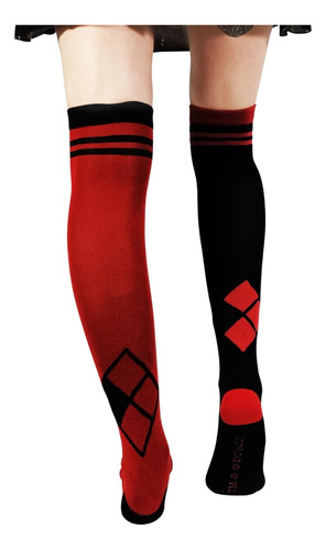 Medias Bucaneras Harley Quinn Joker Altas Dc Comics Impress Rojo Unico