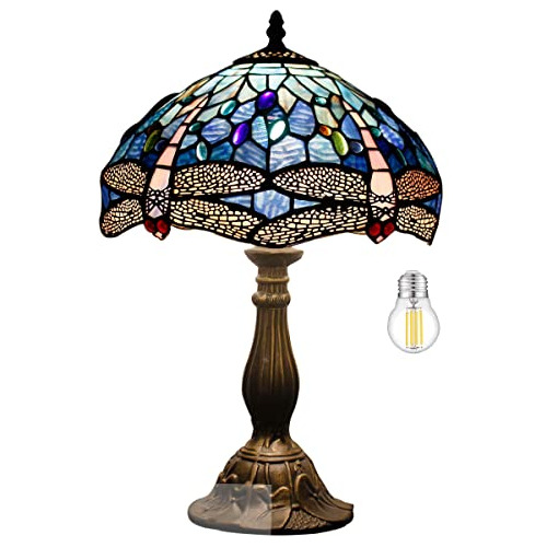 Lámpara De Mesa Tiffany Diseño De Libélulas De Vidri...