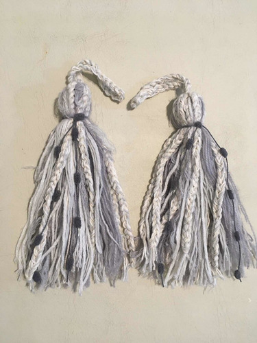 Par Borlas Decorativas Artesanales Grises Lana Pompones Mini