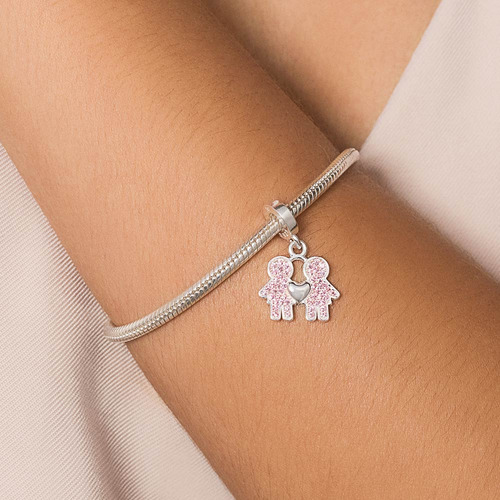 Berloque Duas Meninas De Prata 925 Rosa; 840152 Rommanel Cor Rosa